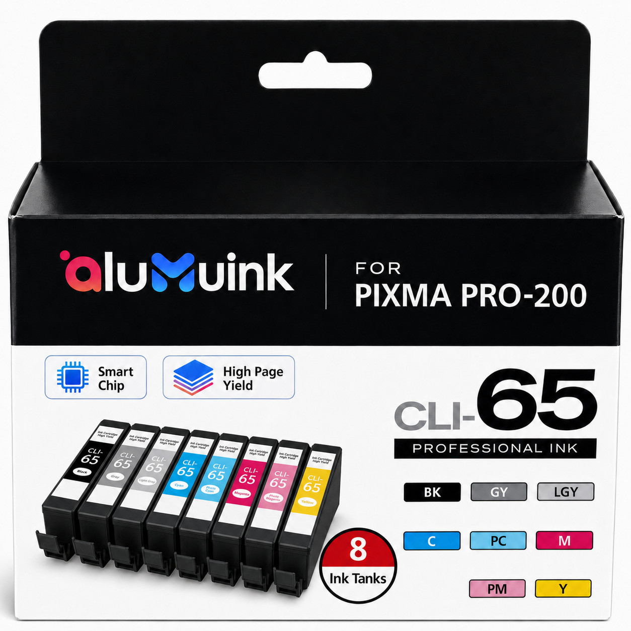 CLI-65 CLI 65 Ink Cartridges High Yield (8-Pack,1BK 1GY 1LGY 1C 1PC 1M 1PM 1Y)