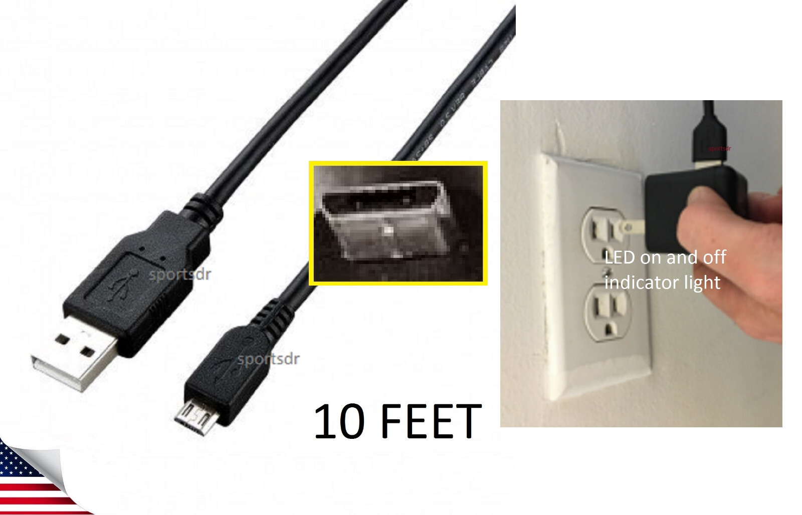 USB Power Charging Cable Charger Cord Plug for Designs Vision LED DayLite Micro