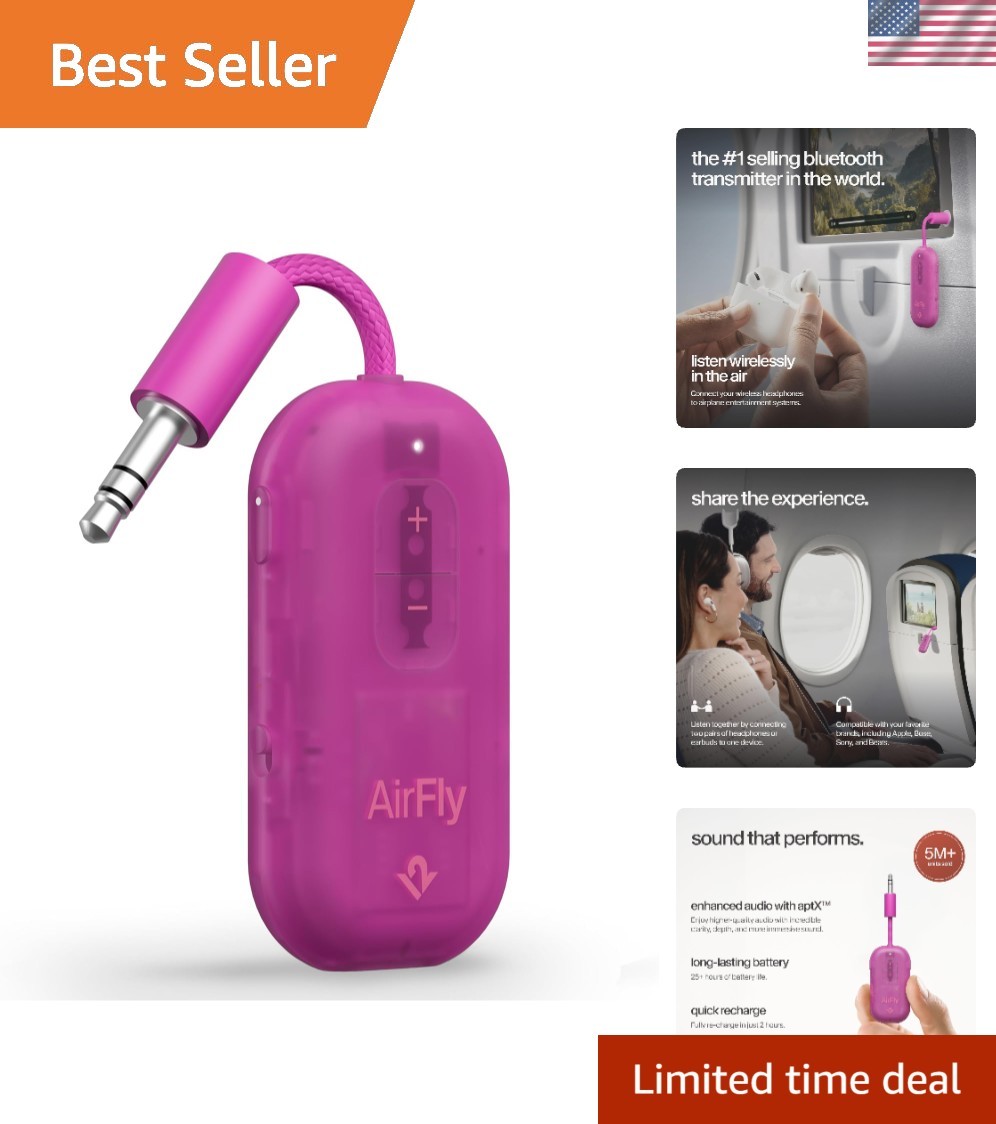 AirFly Pro 2, Bluetooth Adapter, Pair 2 AirPods, Fuchsia Ice | Pair 2 AirPods...