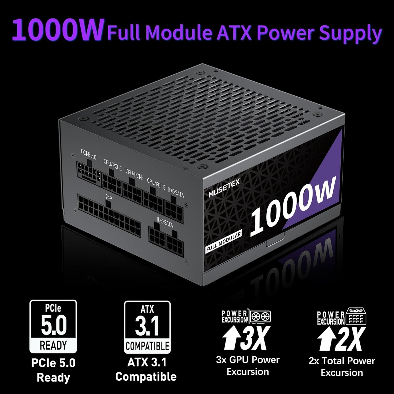 MUSETEX PC Power Supply 1000W, Full Modular ATX Power Supply