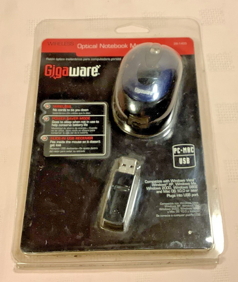 NEW Gigaware Wireless Optical Notebook Mouse 26-1425  PC/Mac USB NOS Sealed