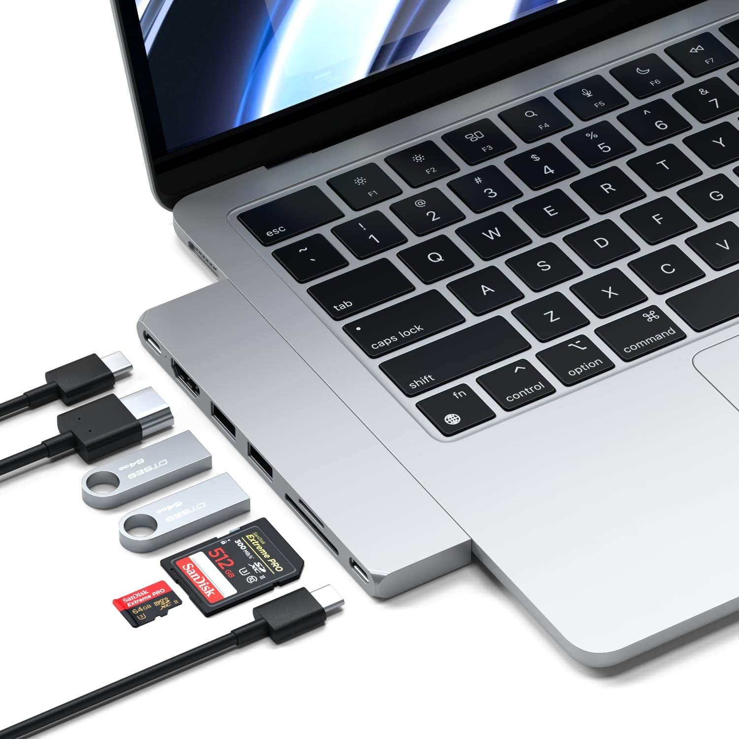 Satechi 7 in 1 USB C Hub Multiport Adapter Pro Slim, C Dongle, Silver