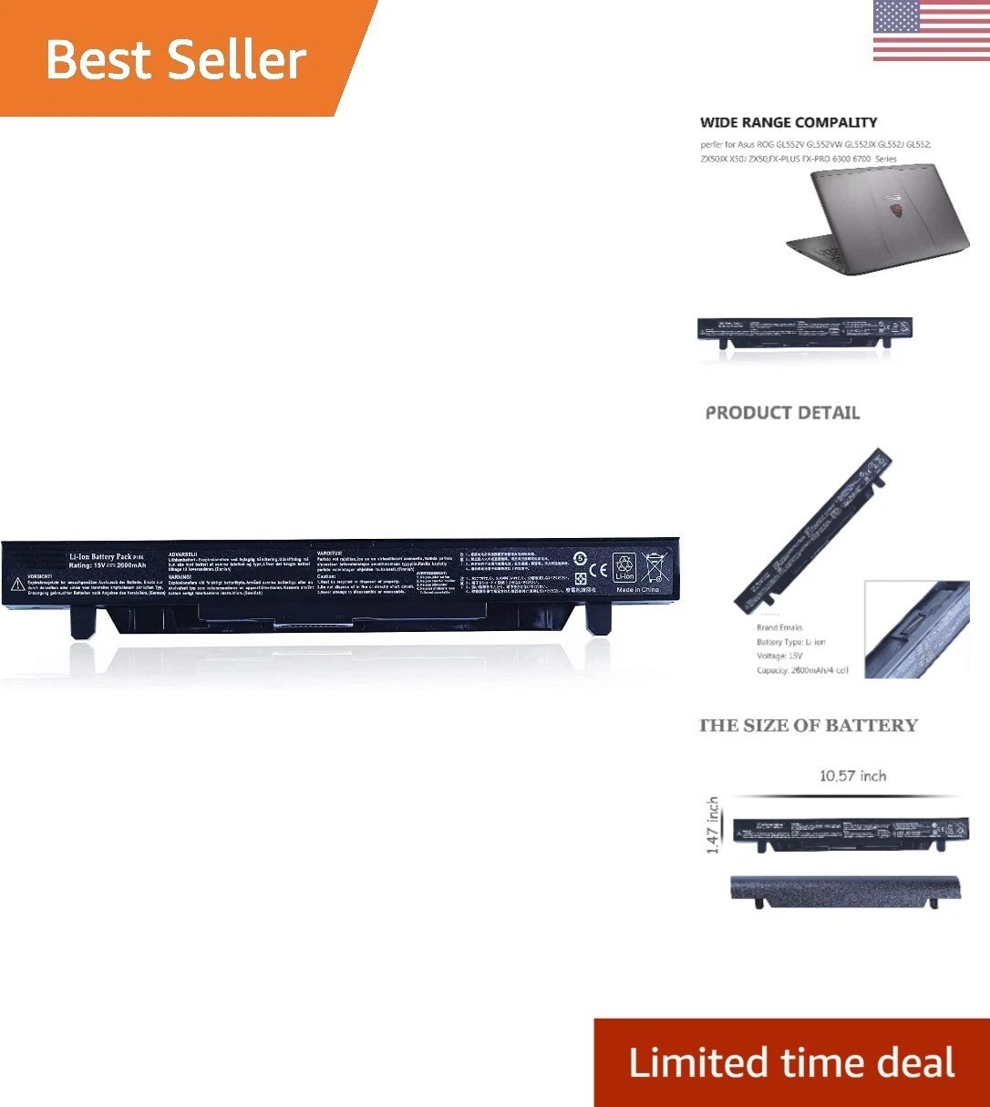 Safe and Efficient 2600mAh Battery for Asus ROG and FX Series Laptops