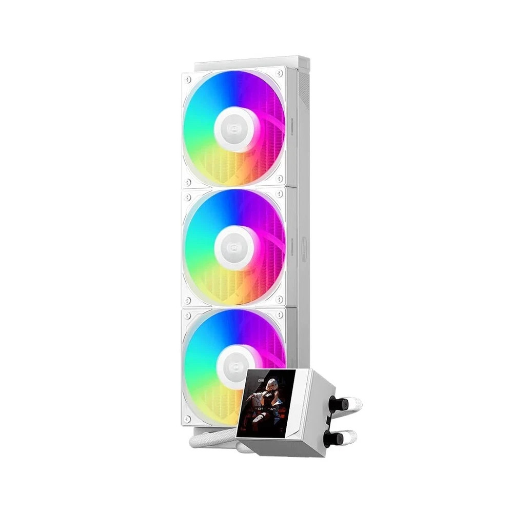 DC360 White 360mm AIO CPU Liquid Cooler w/ 2.4" IPS Display ARGB Quiet Fans