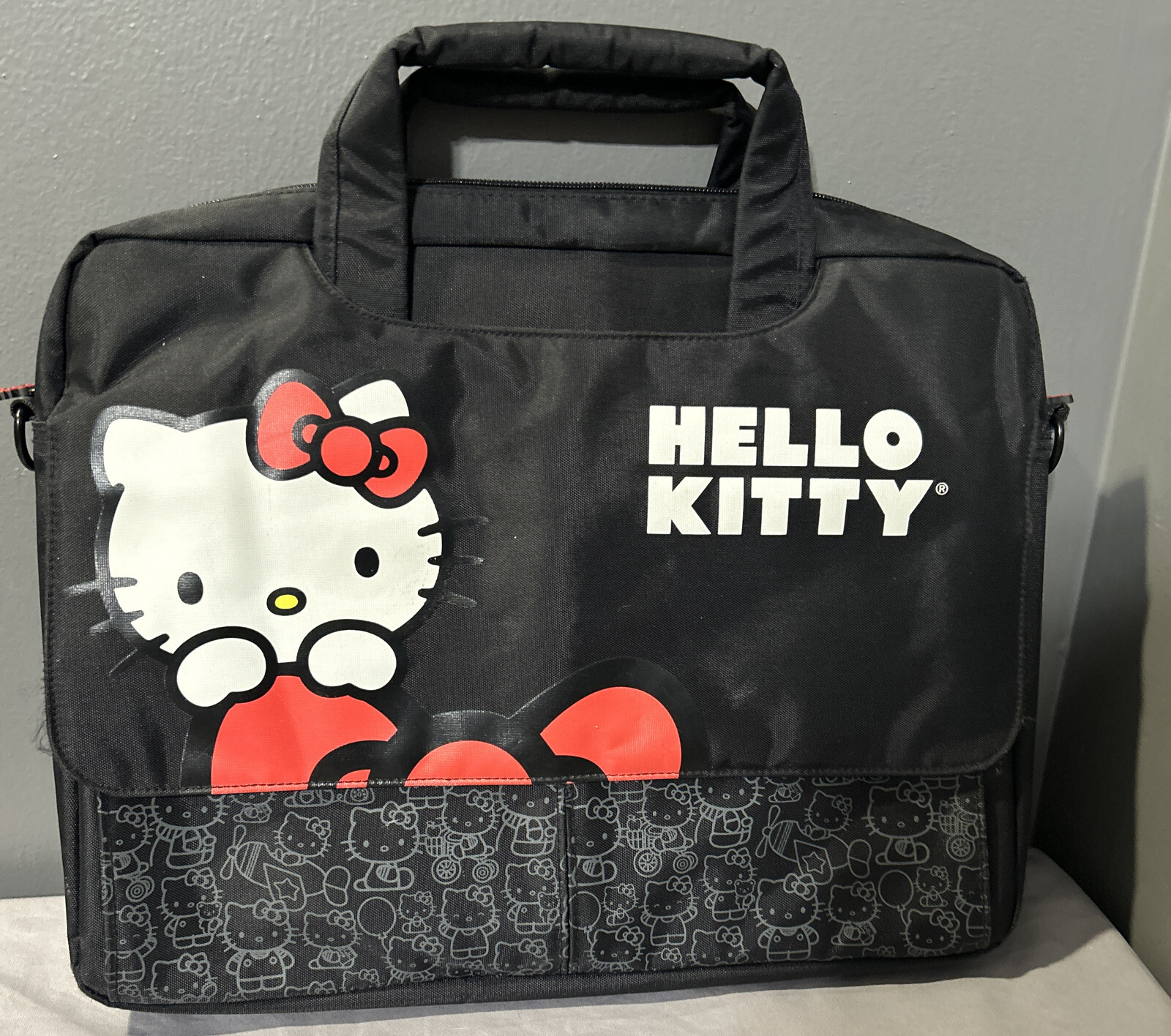 Rare Hello Kitty Black Laptop Computer Bag Travel Size 13”x16”x3”   free ahip