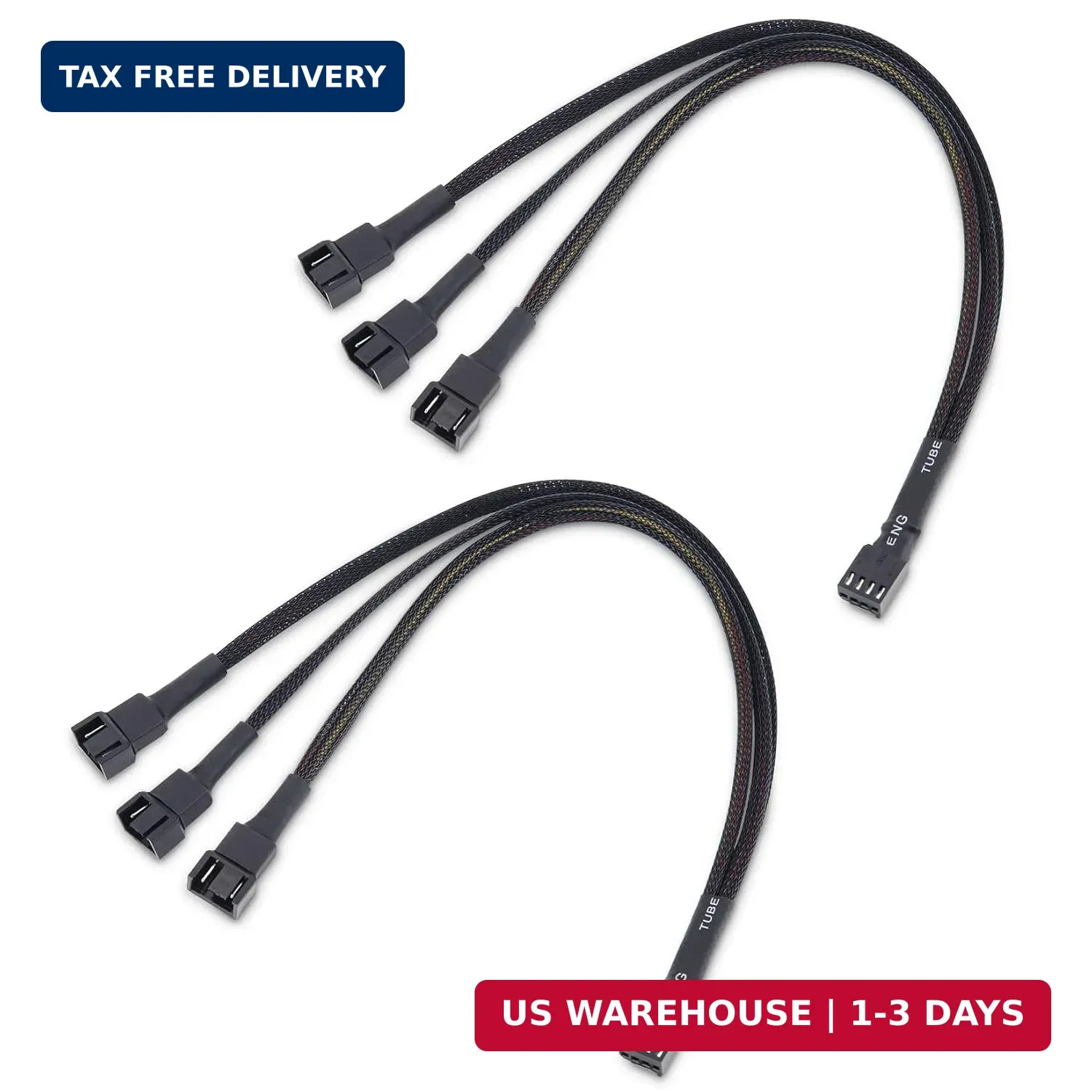2-Pack 3 Way 4 Pin PWM Fan Splitter Cable - 12 Inches / 30cm, 1x PWM-Controlled