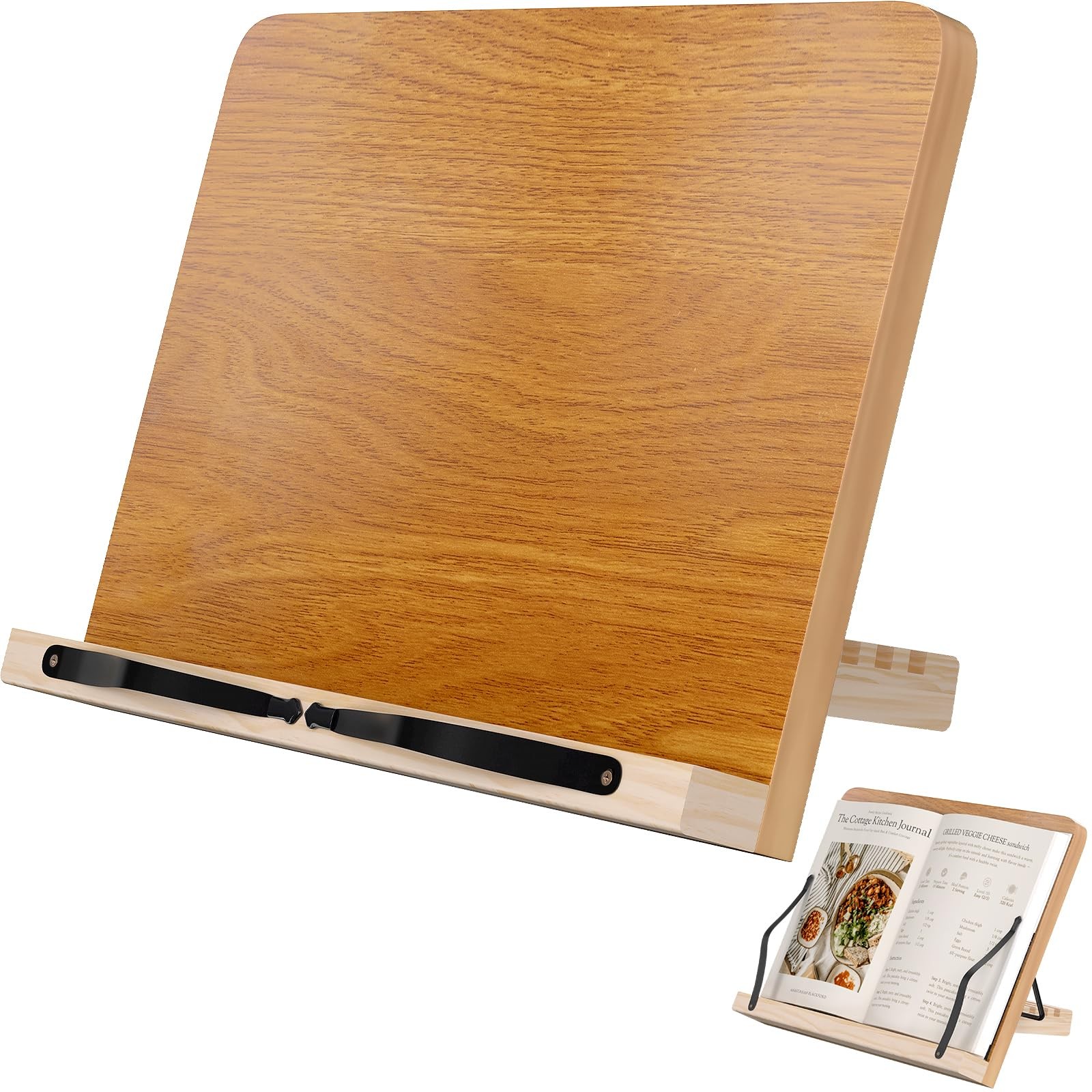 ZMHH Bamboo Book Stand 8 Adjustable Heights for Textbook/Cookbook/Music/Tablet