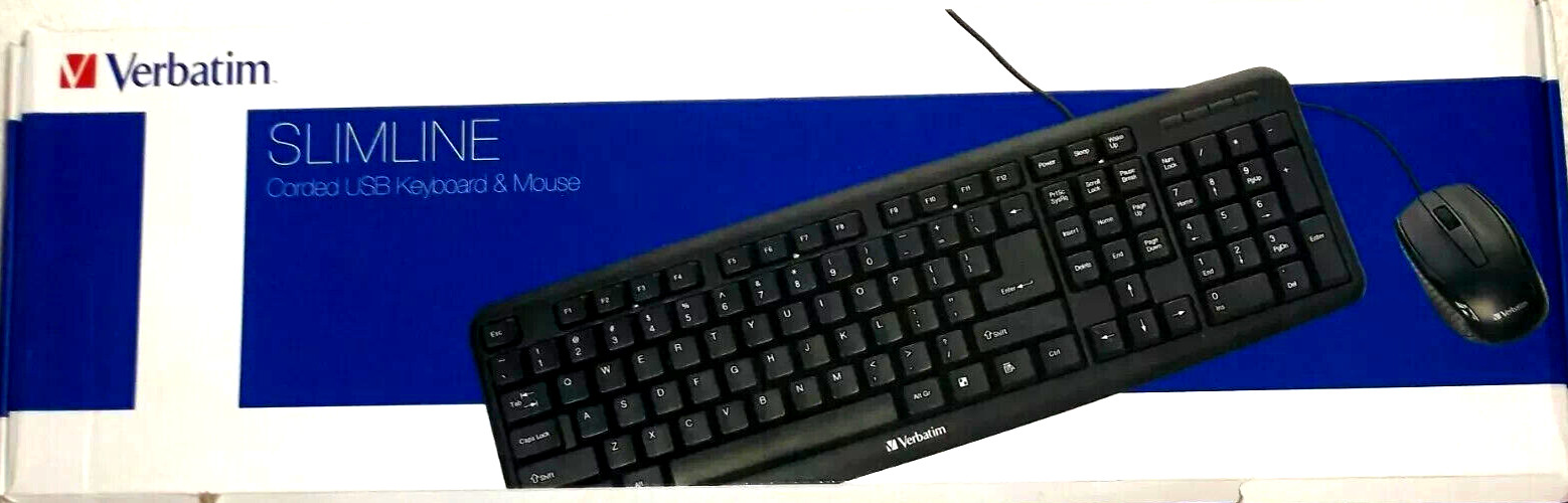 NEW Verbatim Slimline Wired Keyboard USB Plug-and-Play Numeric Keypad Adjustable