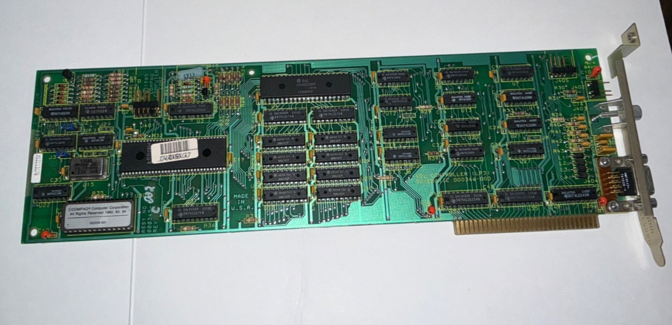Vintage Compaq ISA Video Card VDU Controller 1982-84 Portable Deskpro