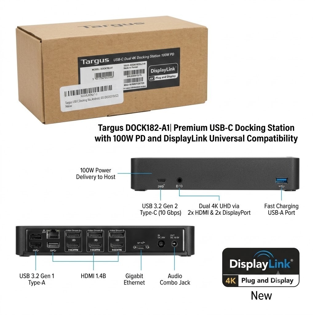 Targus DuaL Video 4K Docking Station Plug and Display DOCk 180-C New Sealed