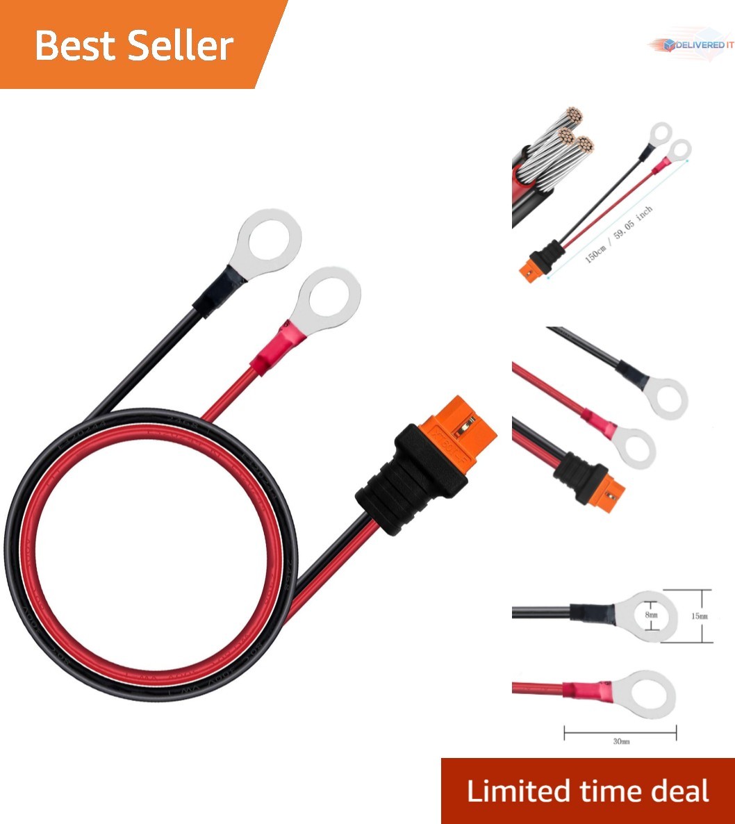 10AWG RC Battery Extension Cable XT60i Female to O Ring Terminal 1.5M