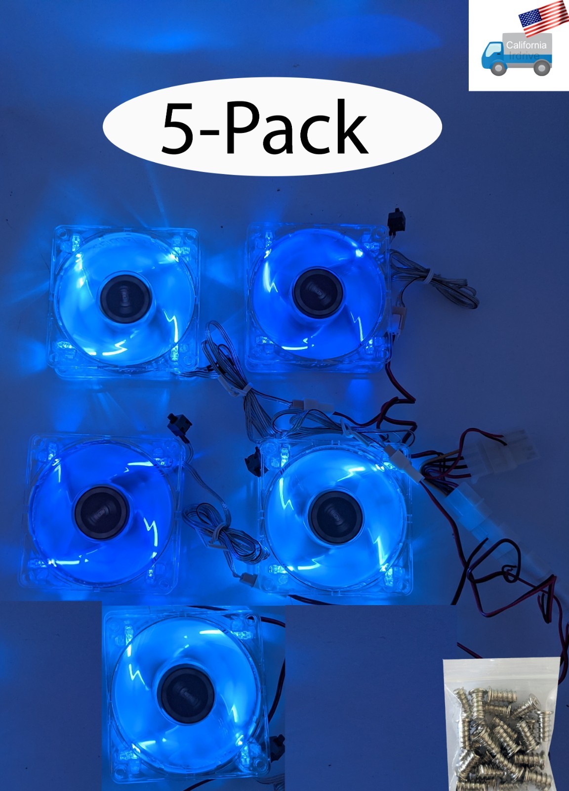 5-Pack: NEW 80mm Blue LED 3pin Cooling Fan Array Kit for Open Mining/Gaming PC