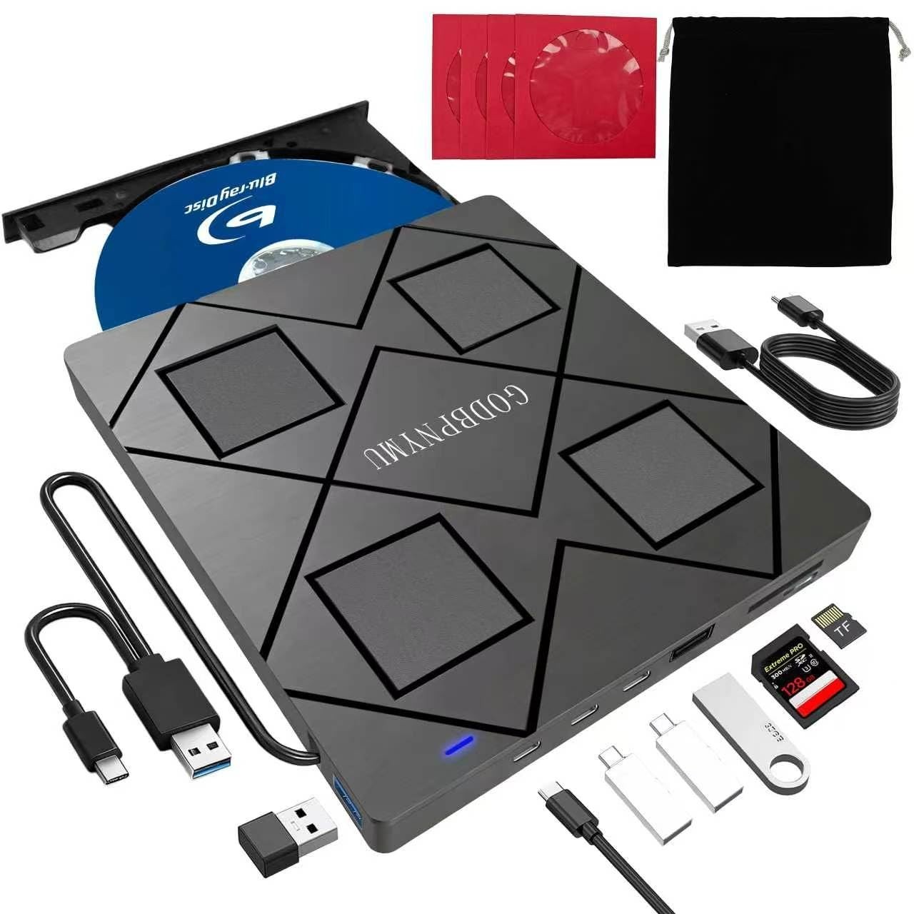 GODBPNYMU 8-in-1 External Blu-ray Drive with USB-C Hub