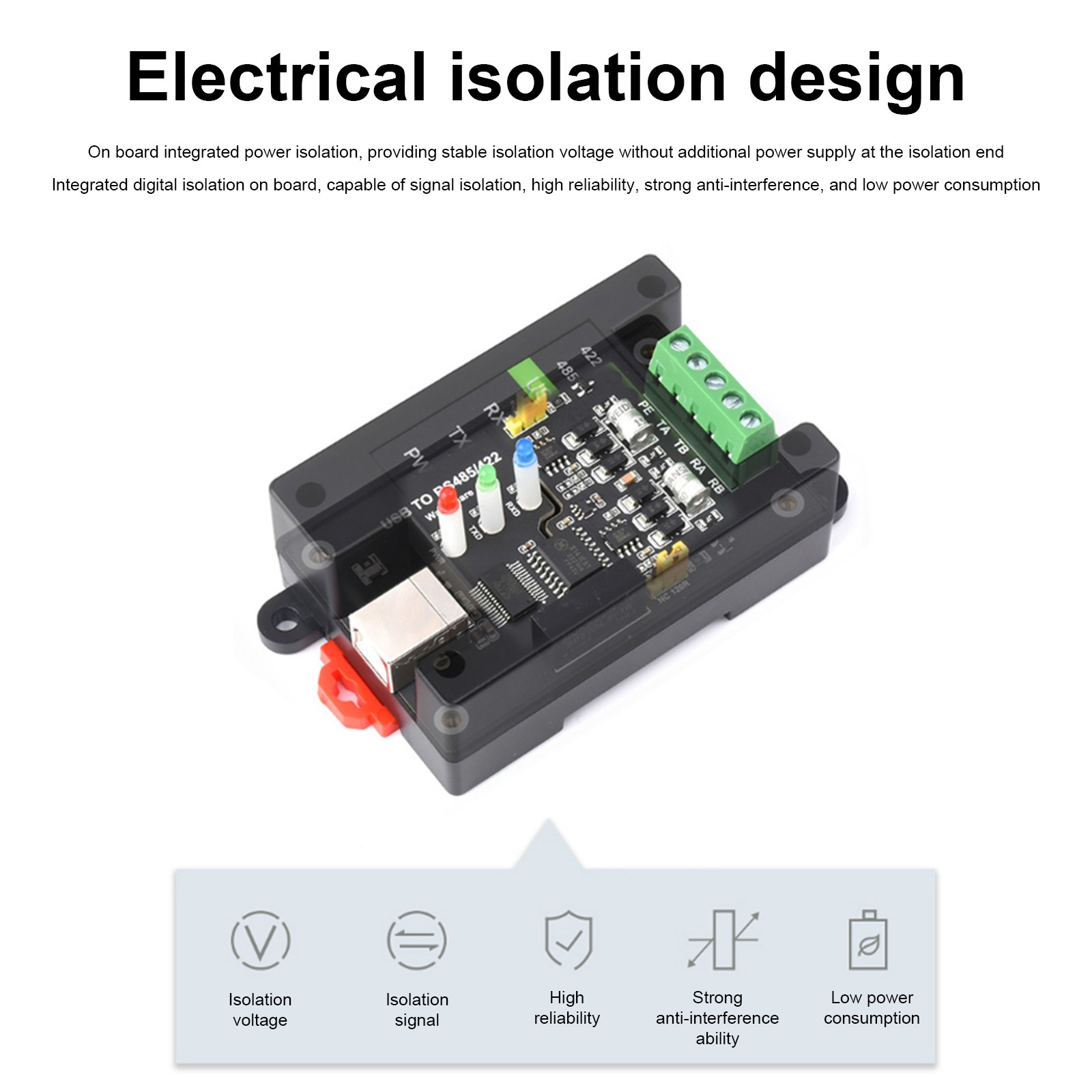 Industrial-Grade Isolated Converter USB to RS485/RS422 Multi-Protection Circuit