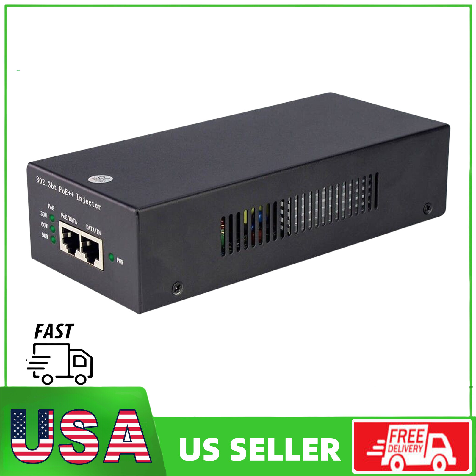 Gigabit PoE Injector 90W ethernet IEEE 802.3af/at/bt Up to 100M for CCTV Camera