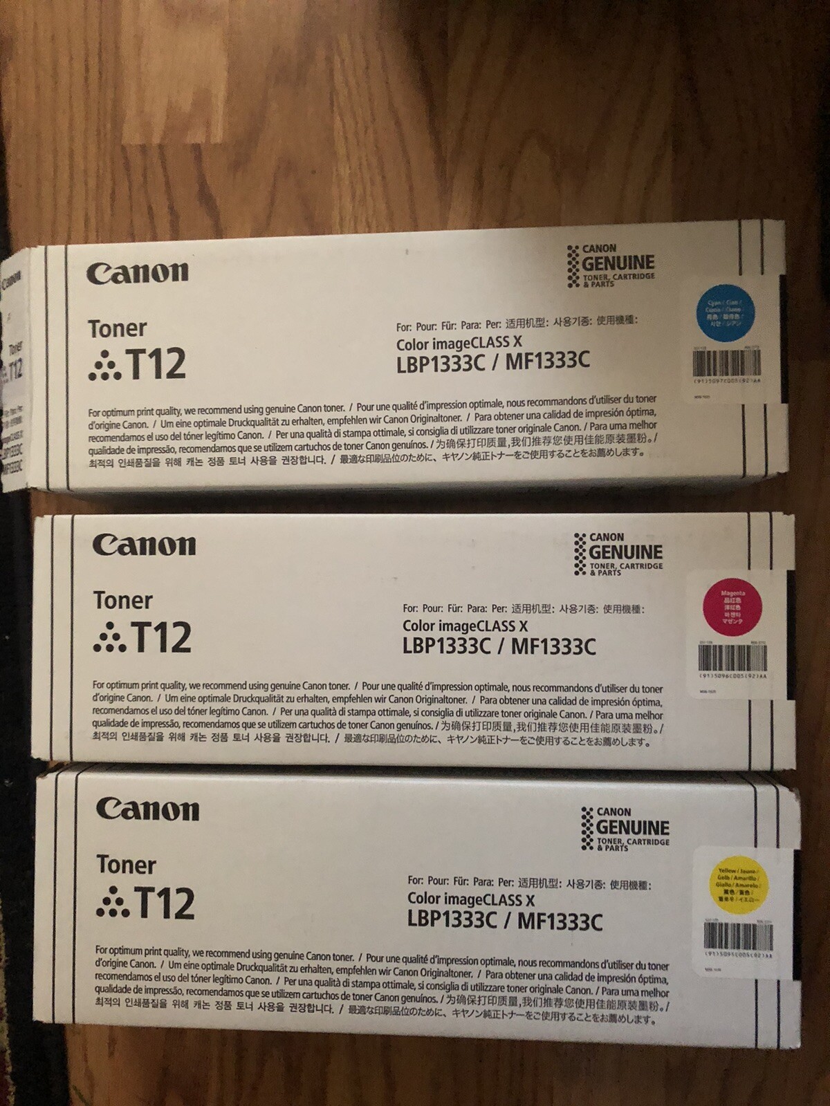 Genuine Canon T12 Empty Toner Cartridge x 3; 1 Each of Cyan, Magenta and Yellow