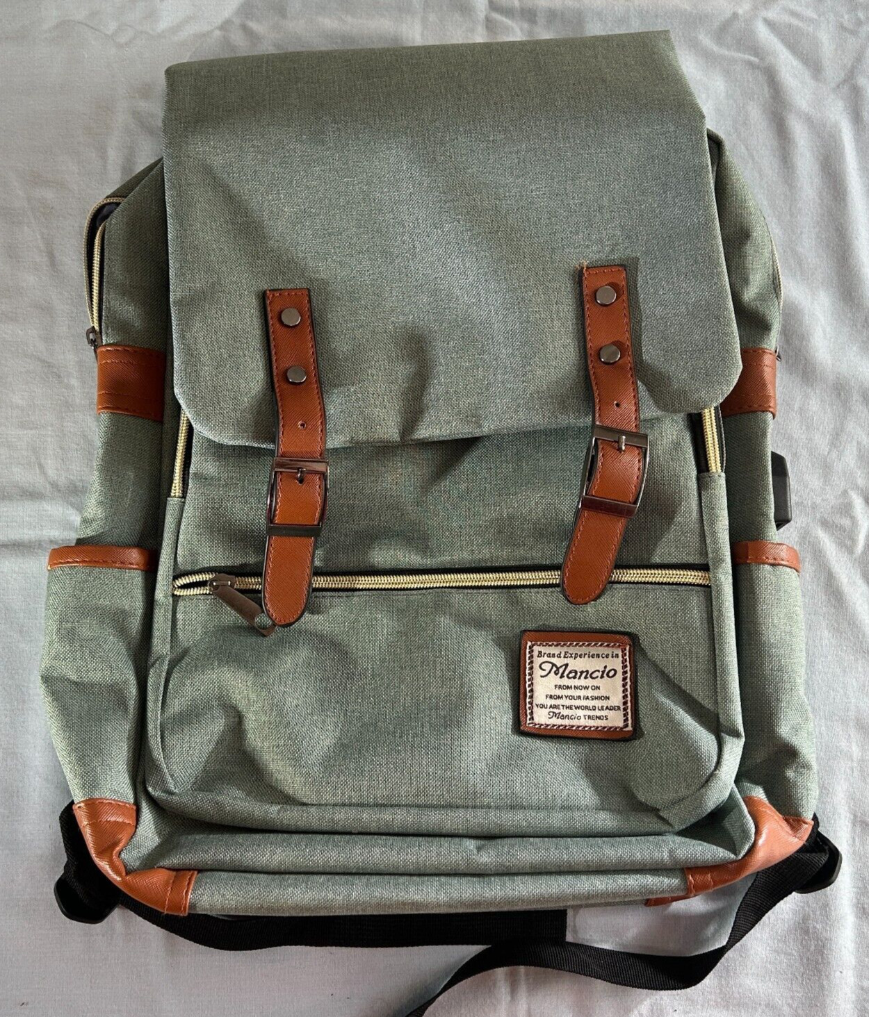 MANCIO TRENDS SLIM VTG DESIGN LAPTOP BACKPACK WITH USB PLUG & LEATHER ACCENTS