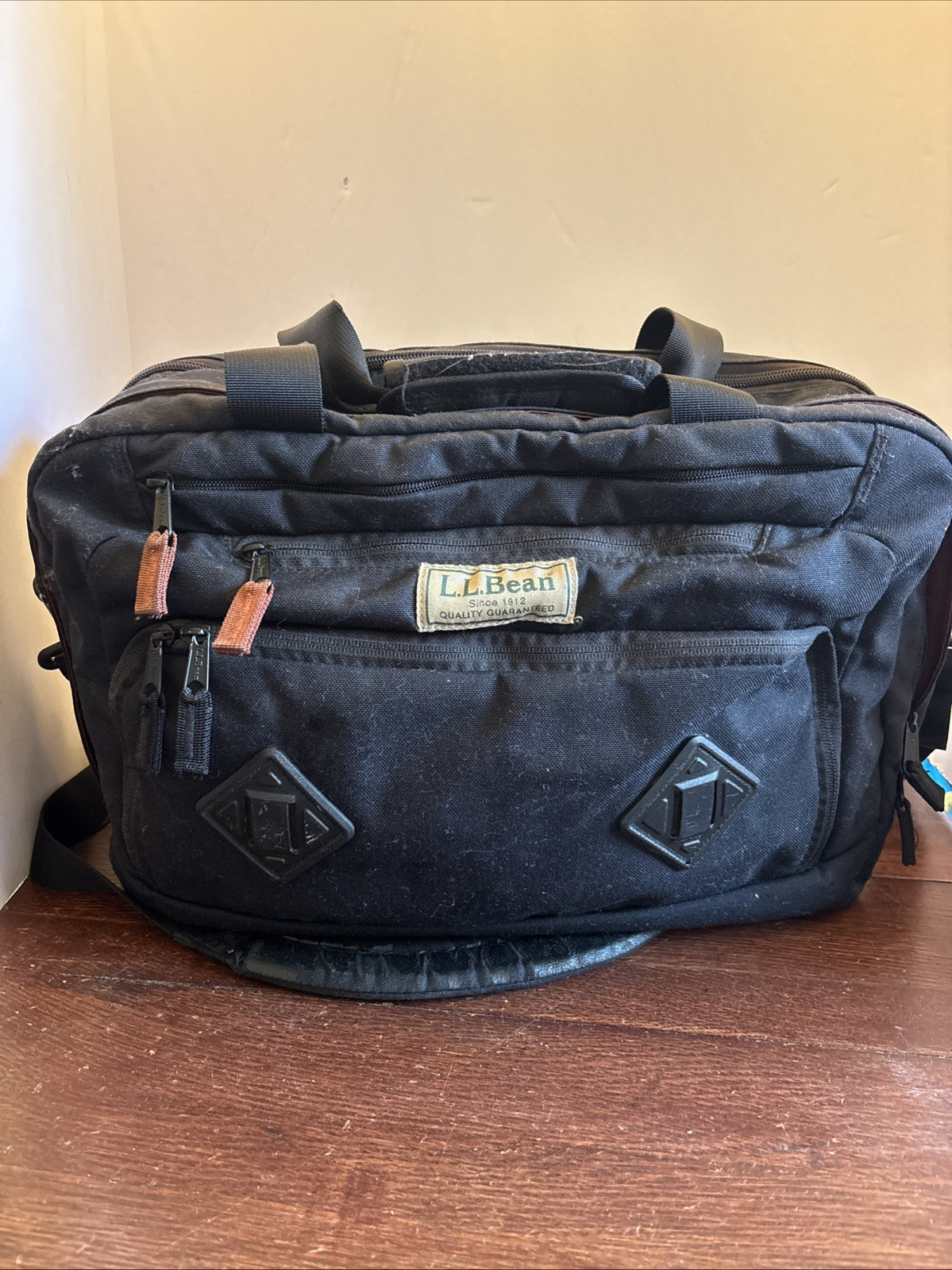 LL Bean Black Canvas Messenger Laptop Shoulder Strap Handle Bag 294131