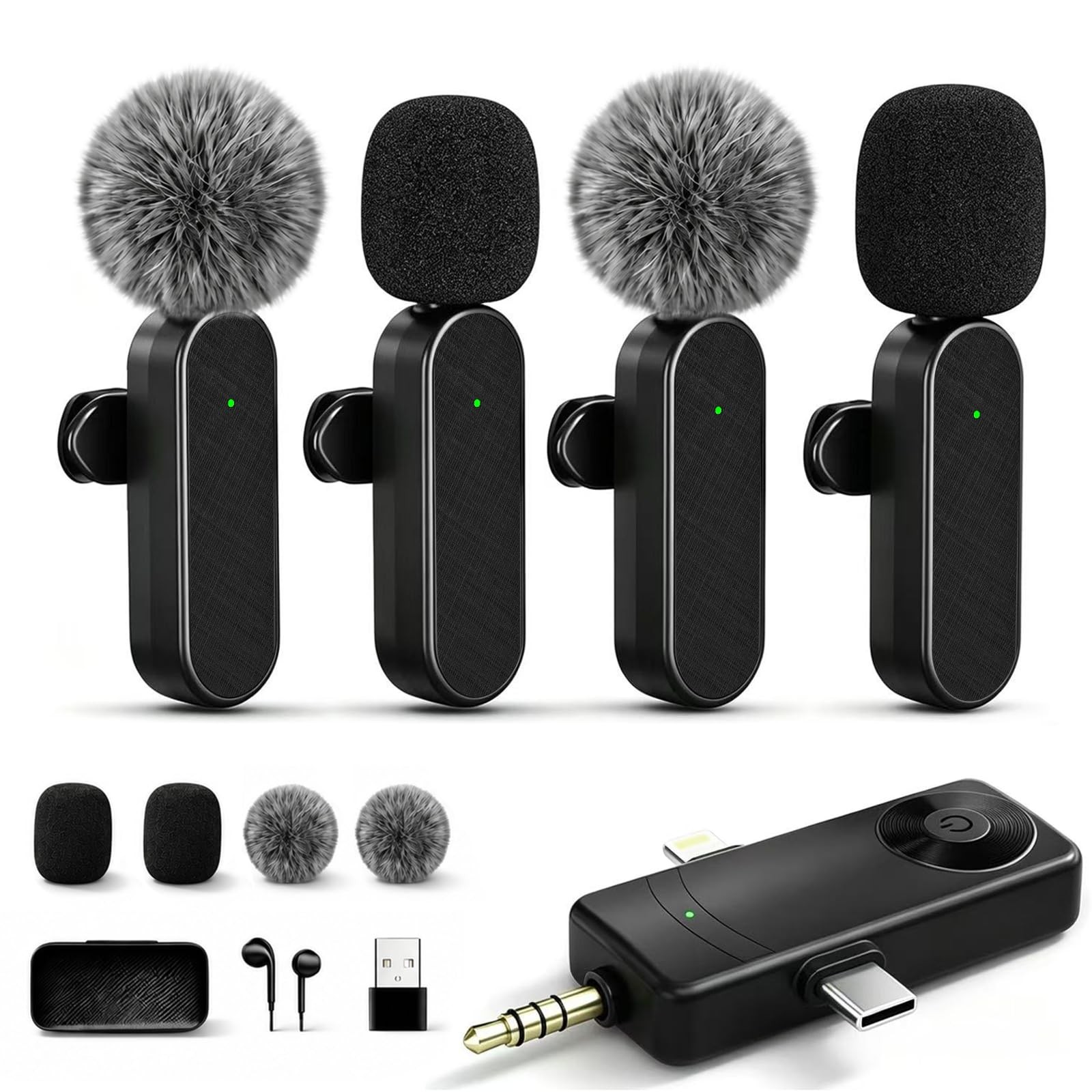 Gicorino Wireless Lavalier Microphones Compatible for 4PACK, Dark Black