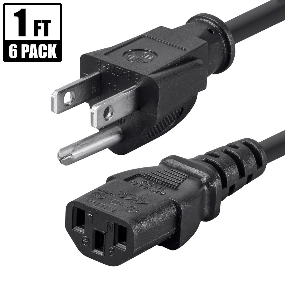 6x 1FT Power Cord Cable For PC Monitor 3-Prong US AC NEMA 5-15P To IEC C13 14AWG