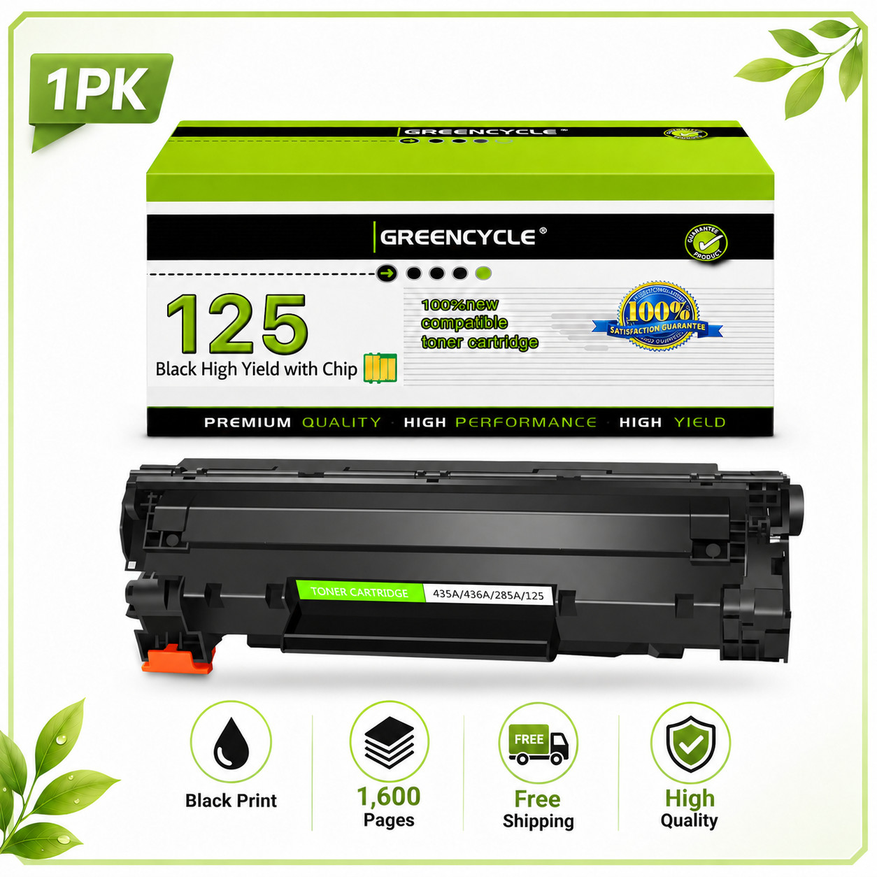 1 Pack 125 Toner Cartridge For Canon 125 ImageClass MF3010 LBP6000 LBP6030w