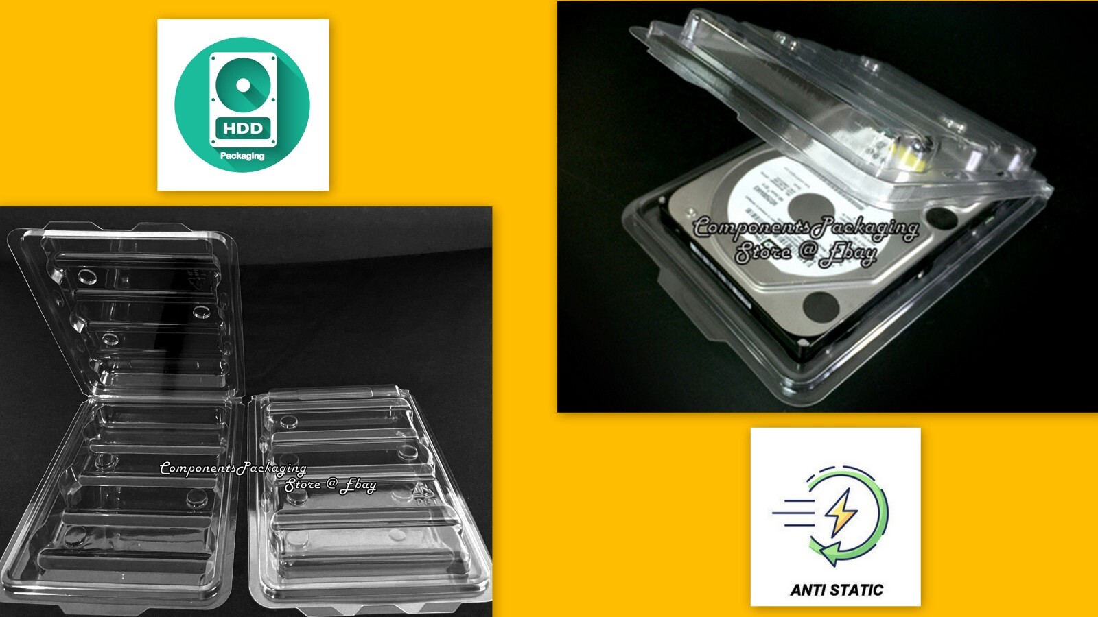 Hard Drive Clamshell Single Plastic Case for 3.5" HDD Anti Static - Lot of 3 New