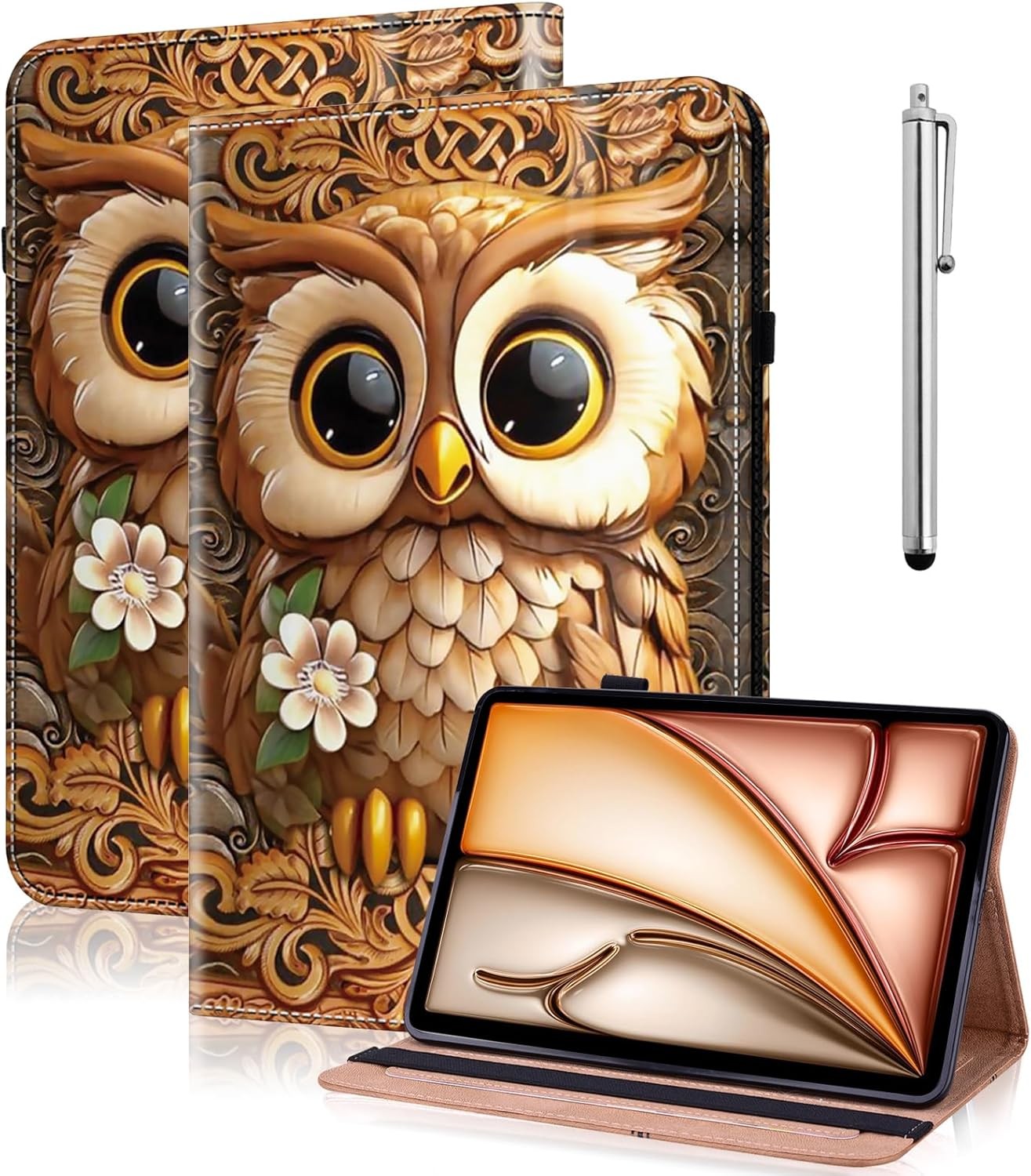 VODEFOX Flip Folio Case for Samsung Galaxy Tab A11/A9 Plus 11 Inch, Brown Owl