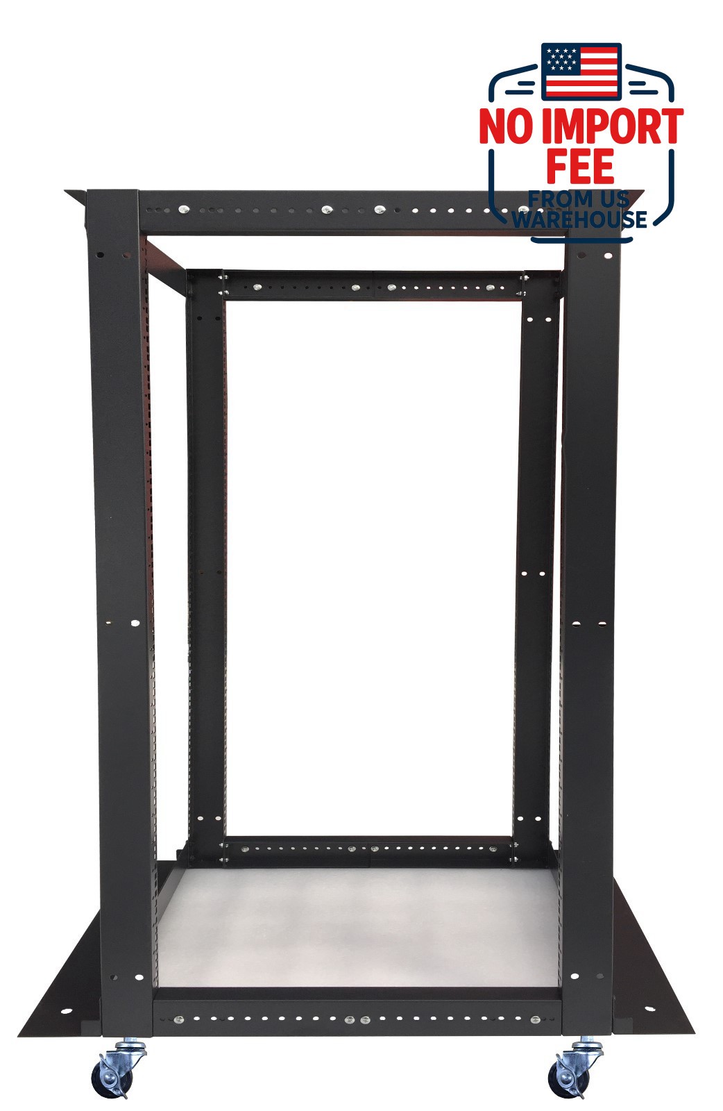 22U 4 Post Open Frame 19" Network Server Rack on Caters Adjustable Depth 24"-37"