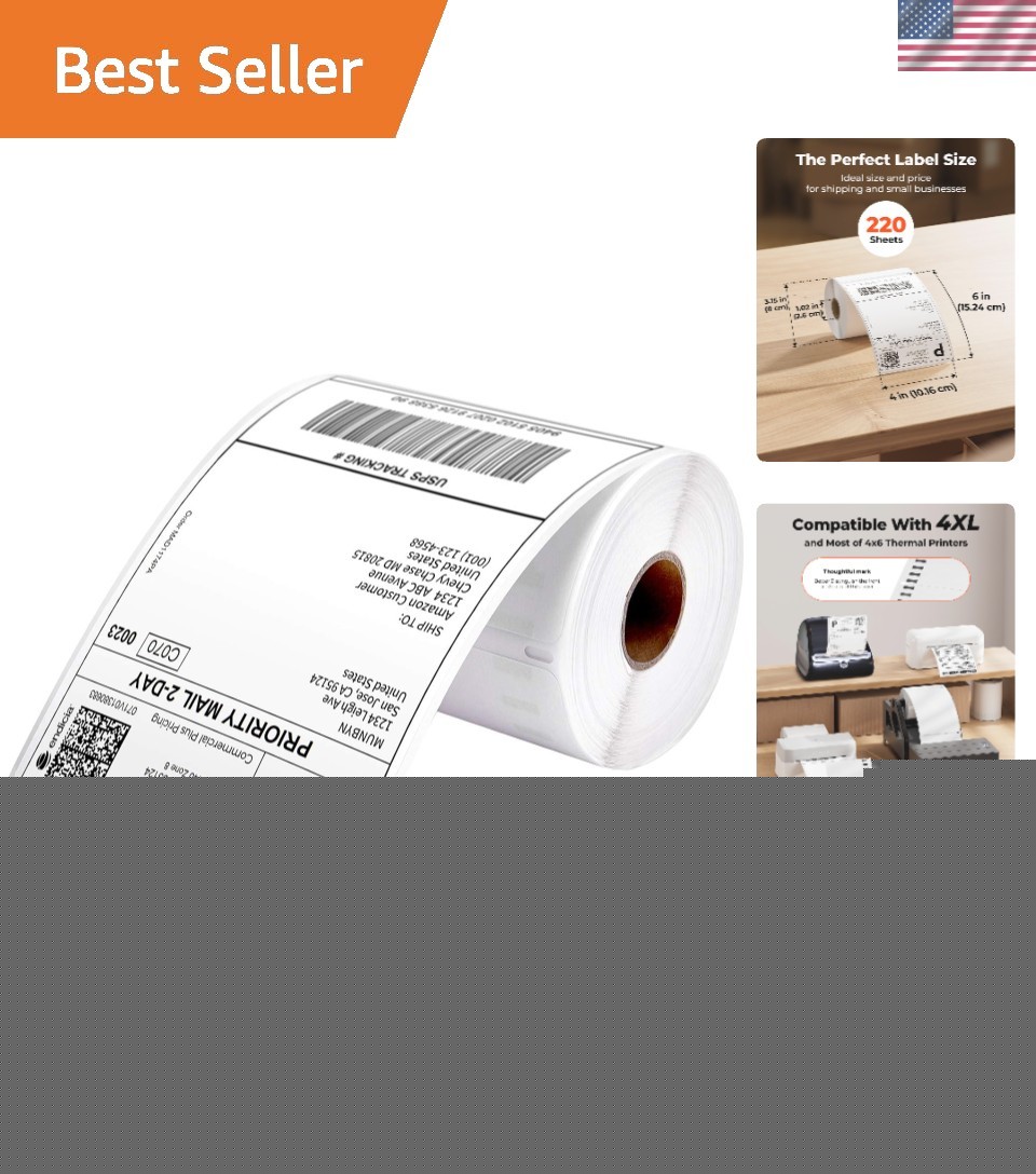 Cost-Effective 4"x6" Thermal Shipping Labels - 220 Labels, Ultra Strong Adhesive