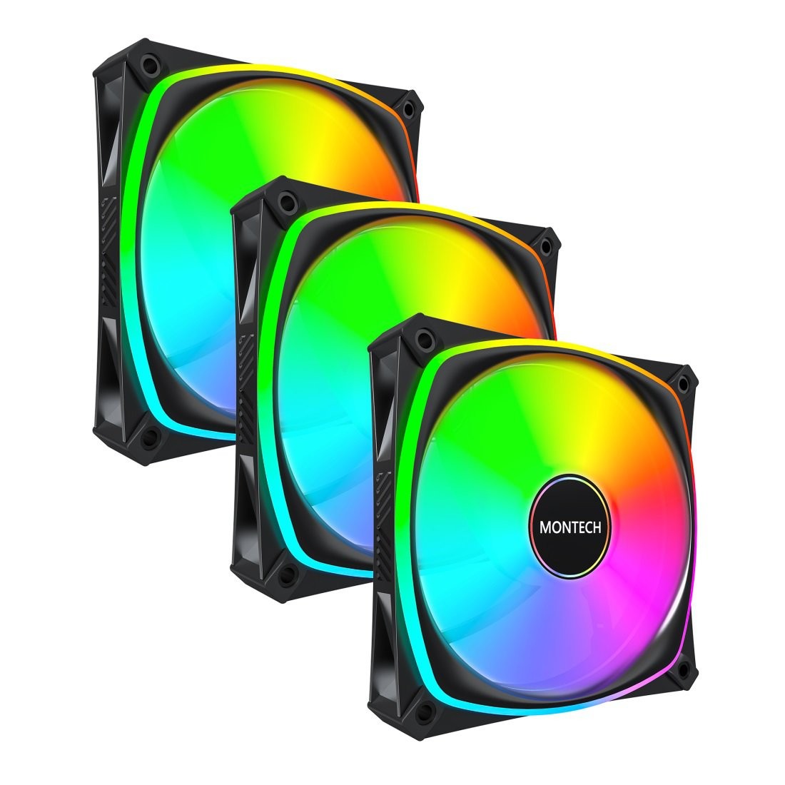 MONTECH AX120PB3IN1 FAN-AX3P3 AX120 PRO PWM 120mm ARGB Case Fan 3-Pack Black