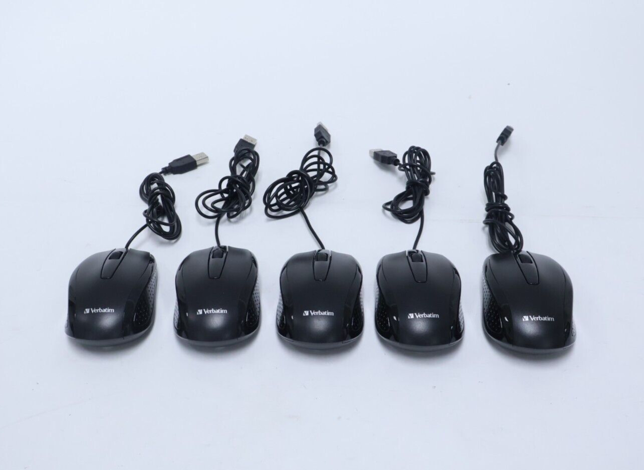 Lot of 5 Verbatim 70249 USB Computer Wired Mouse Tested