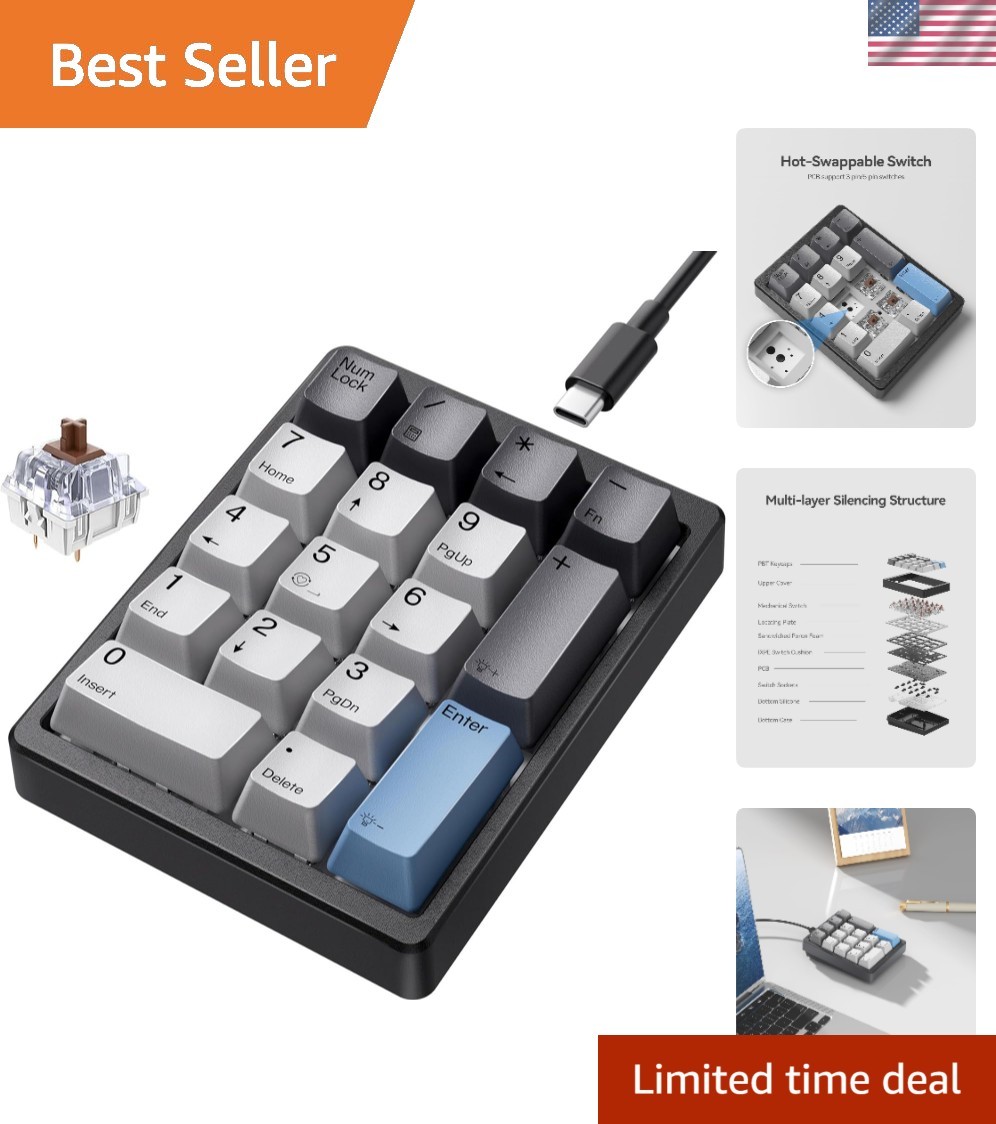 Durable Hot Swappable Numpad with PBT Keycaps - Ideal for Gaming and Office Use