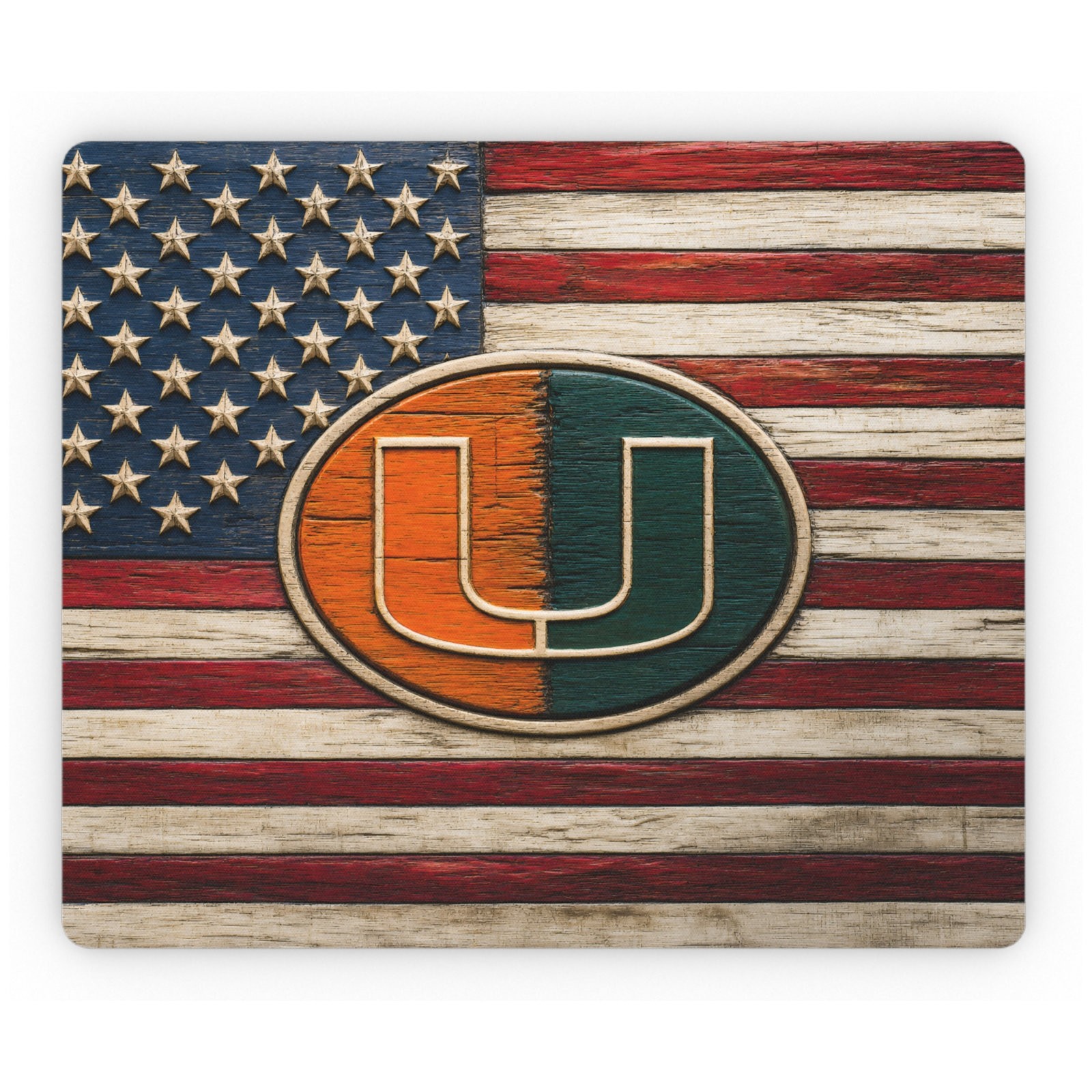 Miami Hurricanes Mouse Pad Rustic Wood American Flag Desk Mat Non-Slip 9.5x8 In