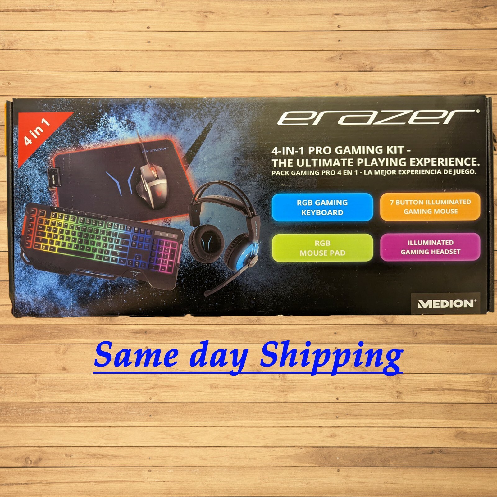 4 in 1 Pro Gaming Kit w. Illuminated Keyboard, Headset, Mouse & Pad (MEDION)