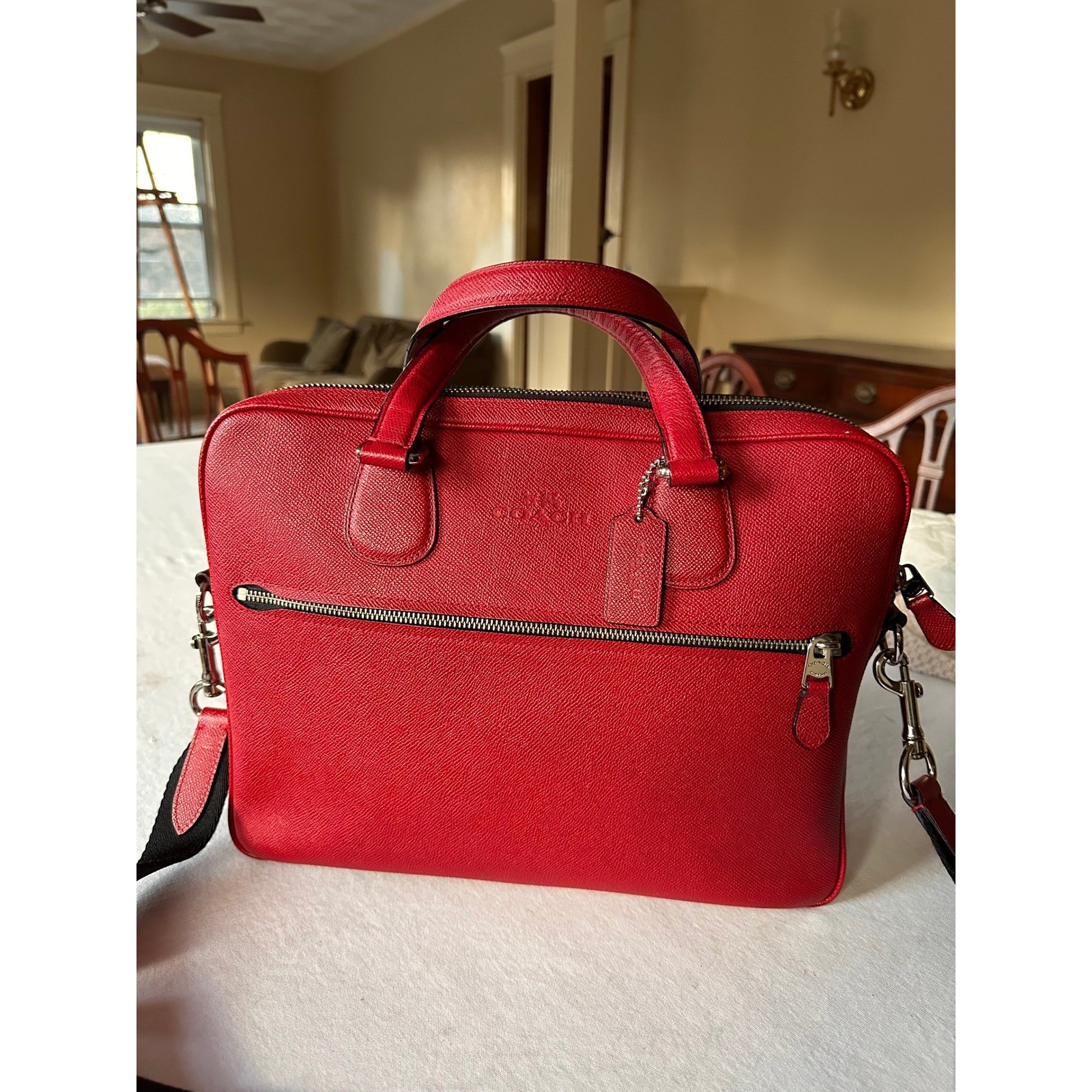 Coach Crimson Red Hudson 5 Briefcase Tote Crossgrain Leather Laptop Bag F71710