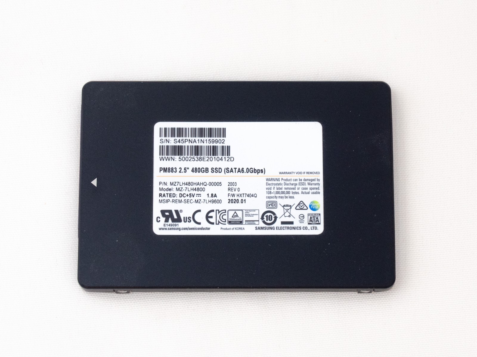 Samsung PM883 SATA 480GB 2.5" SSD MZ-7LH4800 - 100% Health - Low Writes