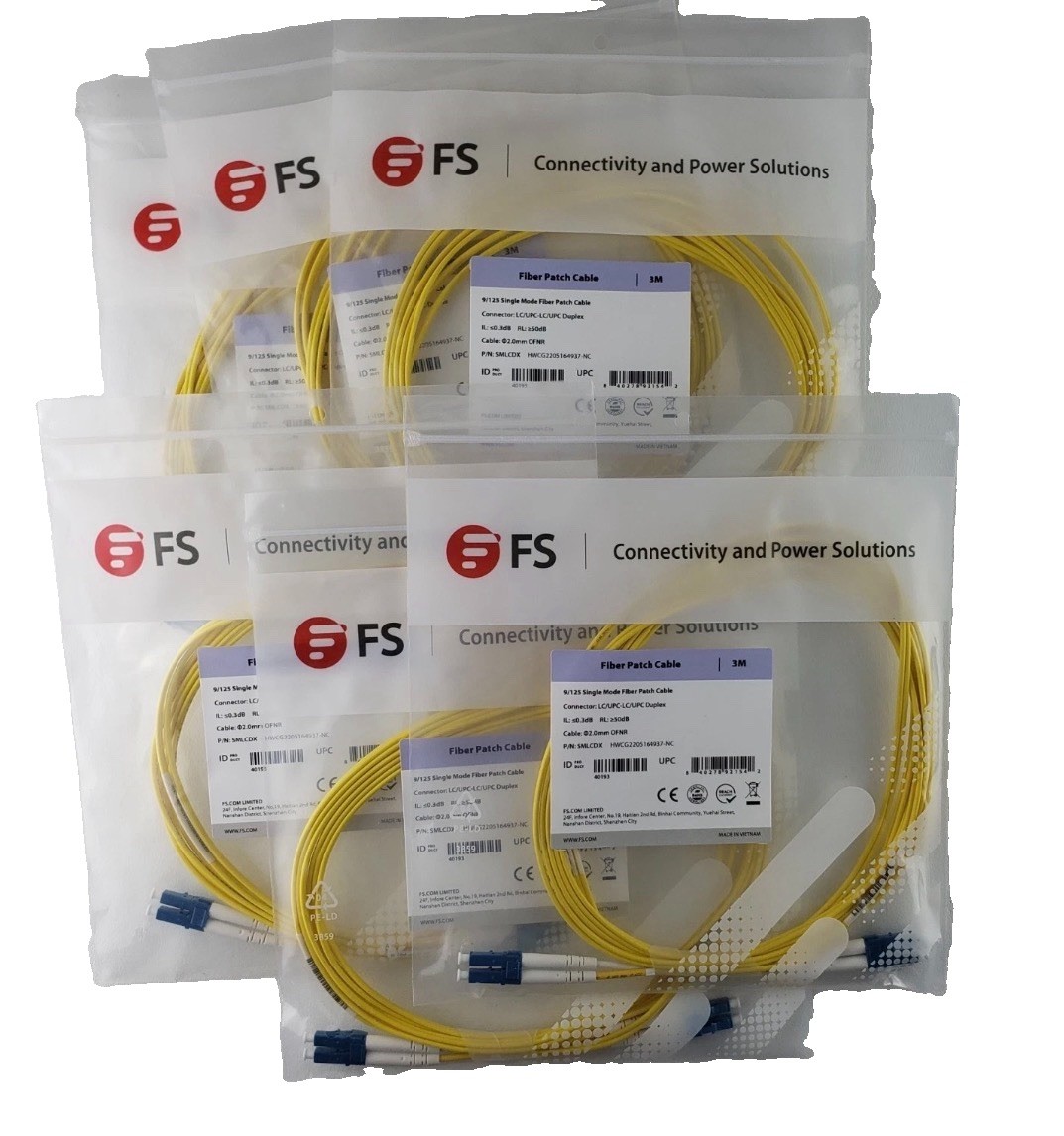 Fiber Patch Cable 2 Fibers, LC UPC Duplex To LC UPC Duplex, Single Mode 3M 6 Lot