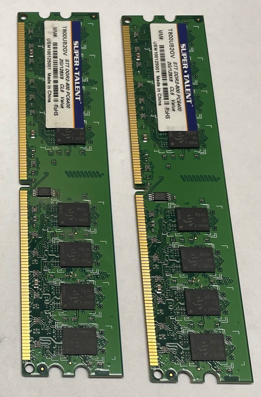 (2) - Super Talent T800UB2GV - 2GB DIMM PC6400 DDR2 800 MHz Desktop Memory RAM