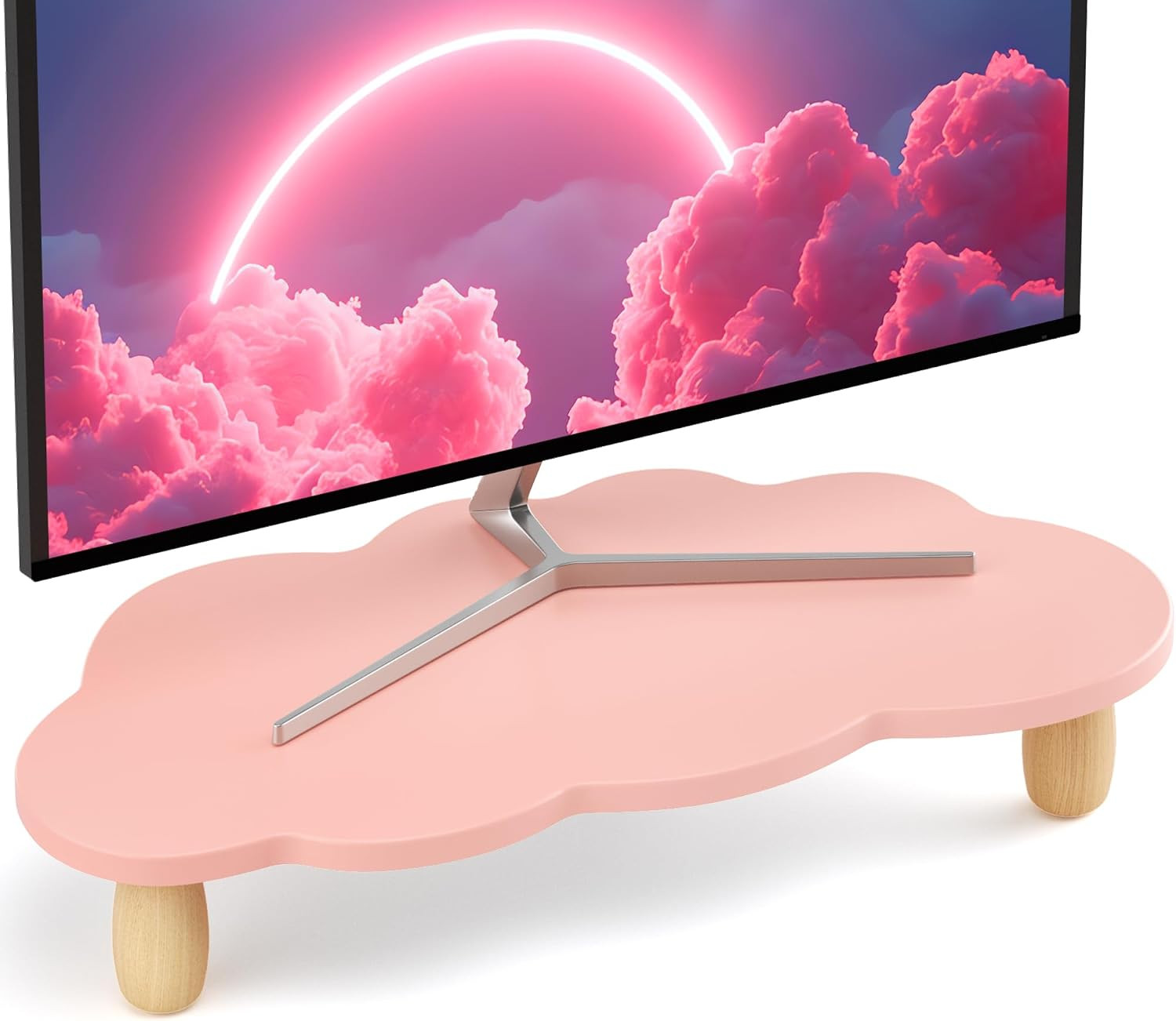 Monitor Stand Riser,Cloud Shape Wood Computer Monitor Stand, 16.5IN Monitor Stan