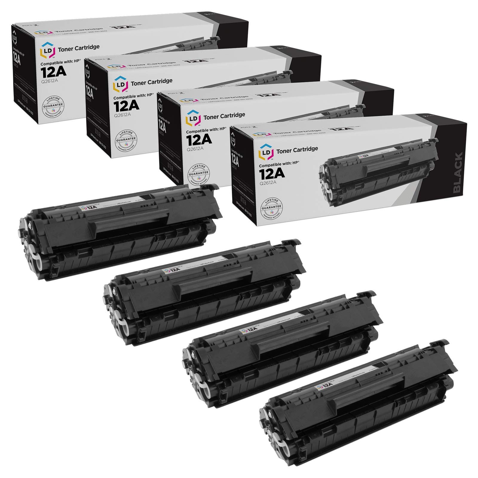 LD 4PK Comp Black Laser Toner Cartridge for HP 12A Q2612A LaserJet 1022nw 3015
