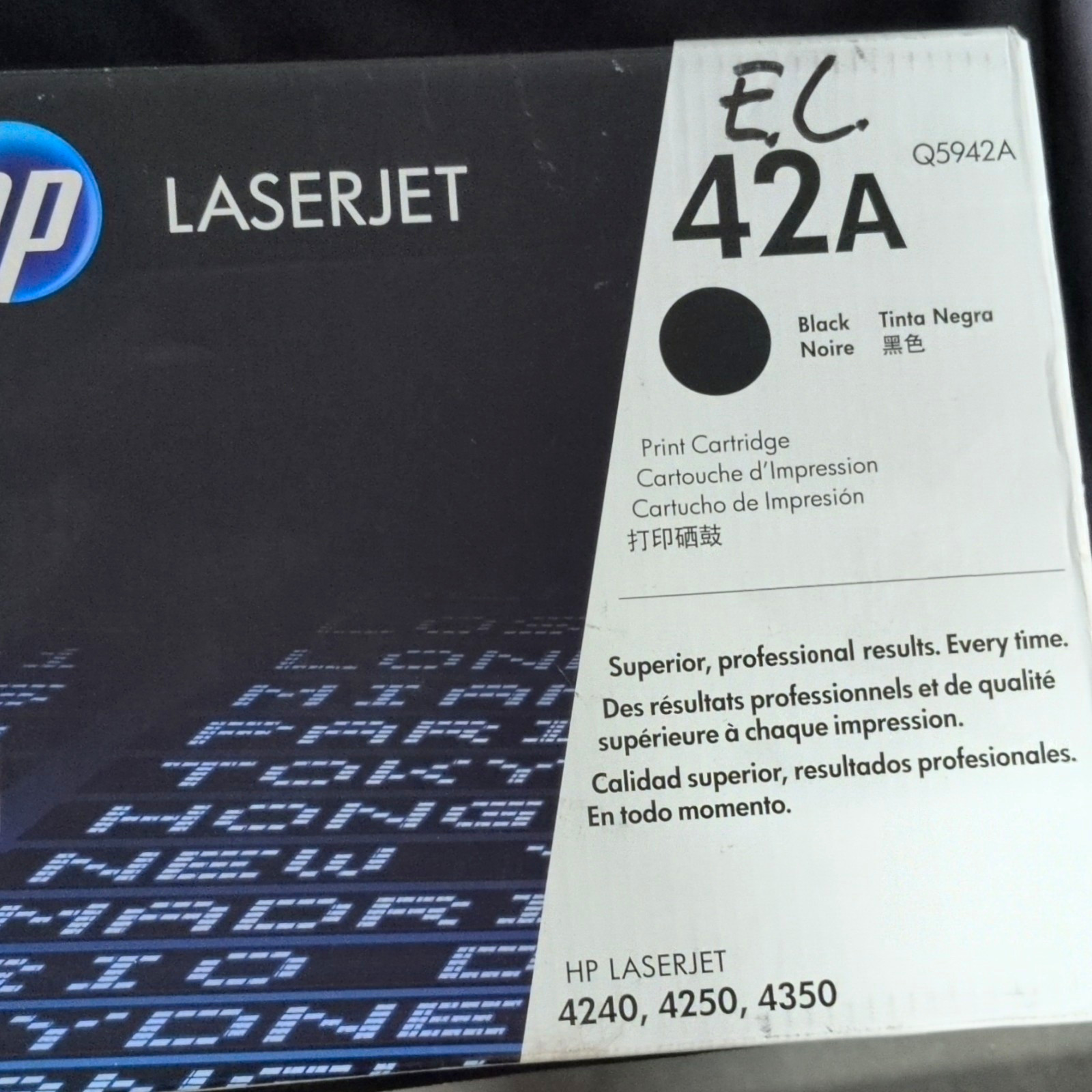 HP Original 42A Black Toner Cartridge | Works LaserJet 4240, 4250, 4350 Series