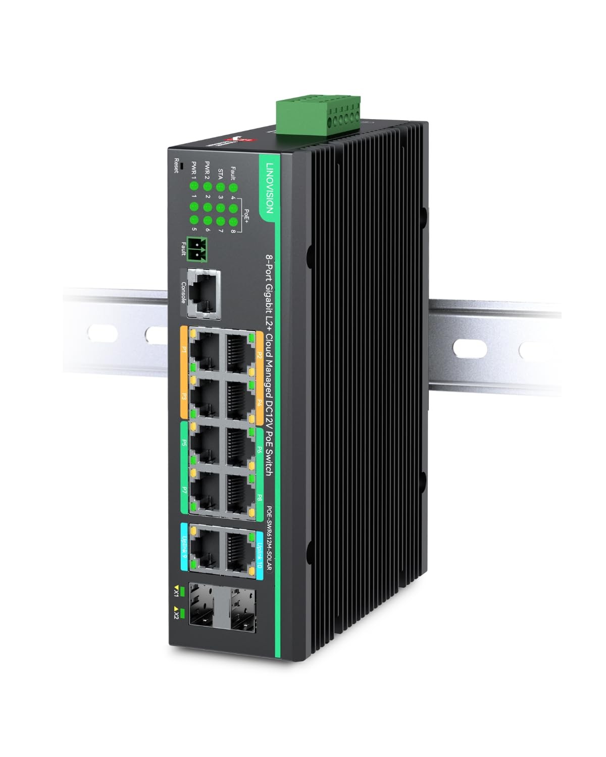 LINOVISION Industrial 12 Ports L2+ Cloud Managed PoE Switch with black