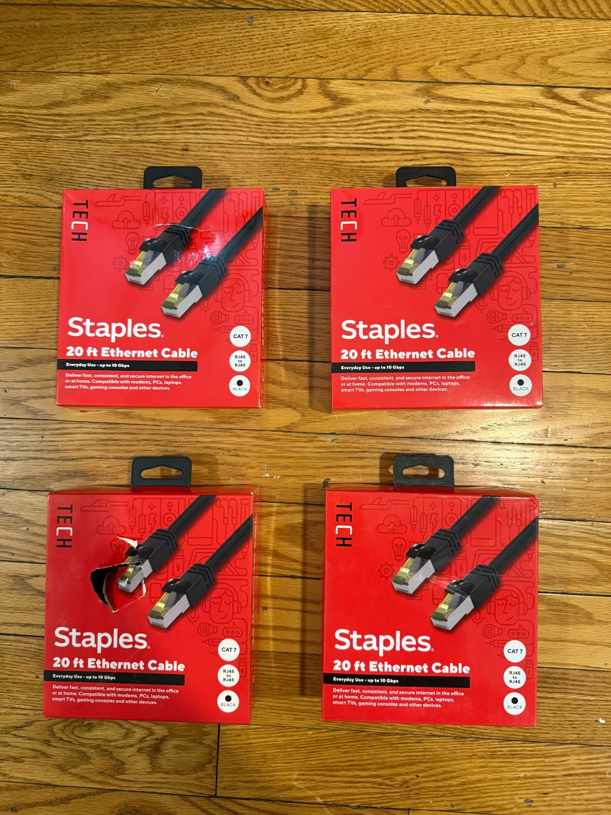 FOUR (4) Packs - Staples brand 20ft Ethernet Cable CAT7 - Brand New - Lot of 4