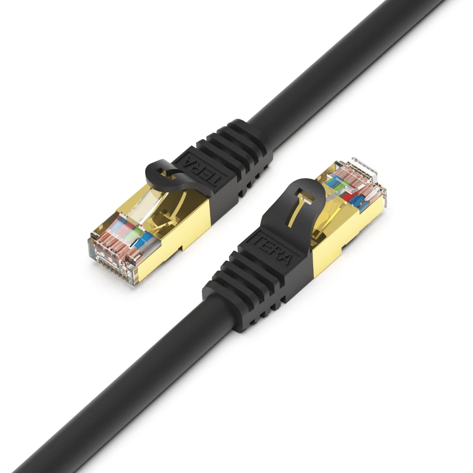 Premium CAT7 Double Shielded 10 Gigabit 600MHz Ethernet Patch Cable Black 50FT
