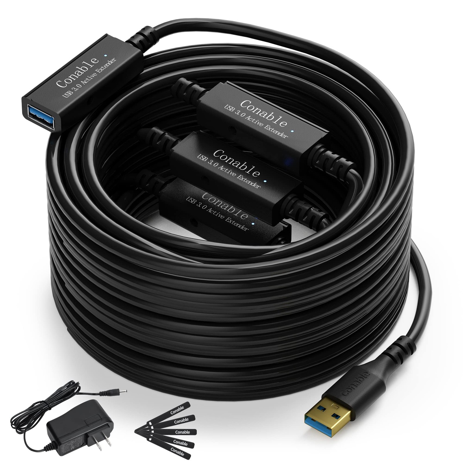 USB 3.0 Active Extension Cable 100 Feet, Long 100 Feet (Active), Black 