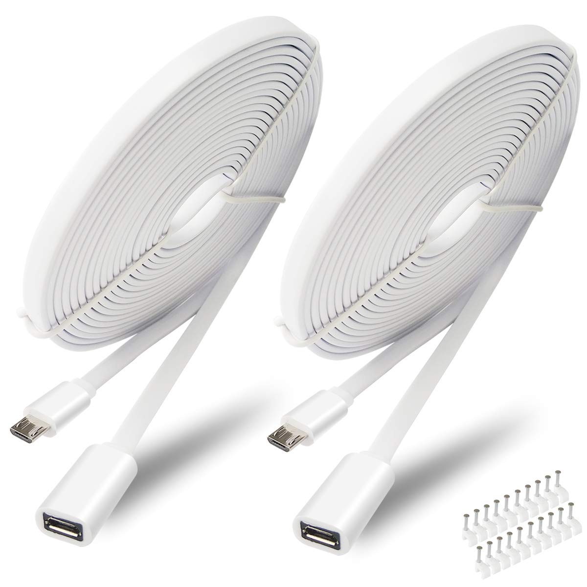 SIOCEN 2 Pack 13FT Micro USB Extension Cable for Zmodo,Male to 13 feet, White