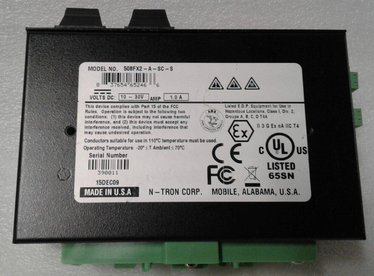 N-TRON 508FX2-A-SC-S INDUSTRIAL ETHERNET SWITCH 10-30v 1.0AMP - USED