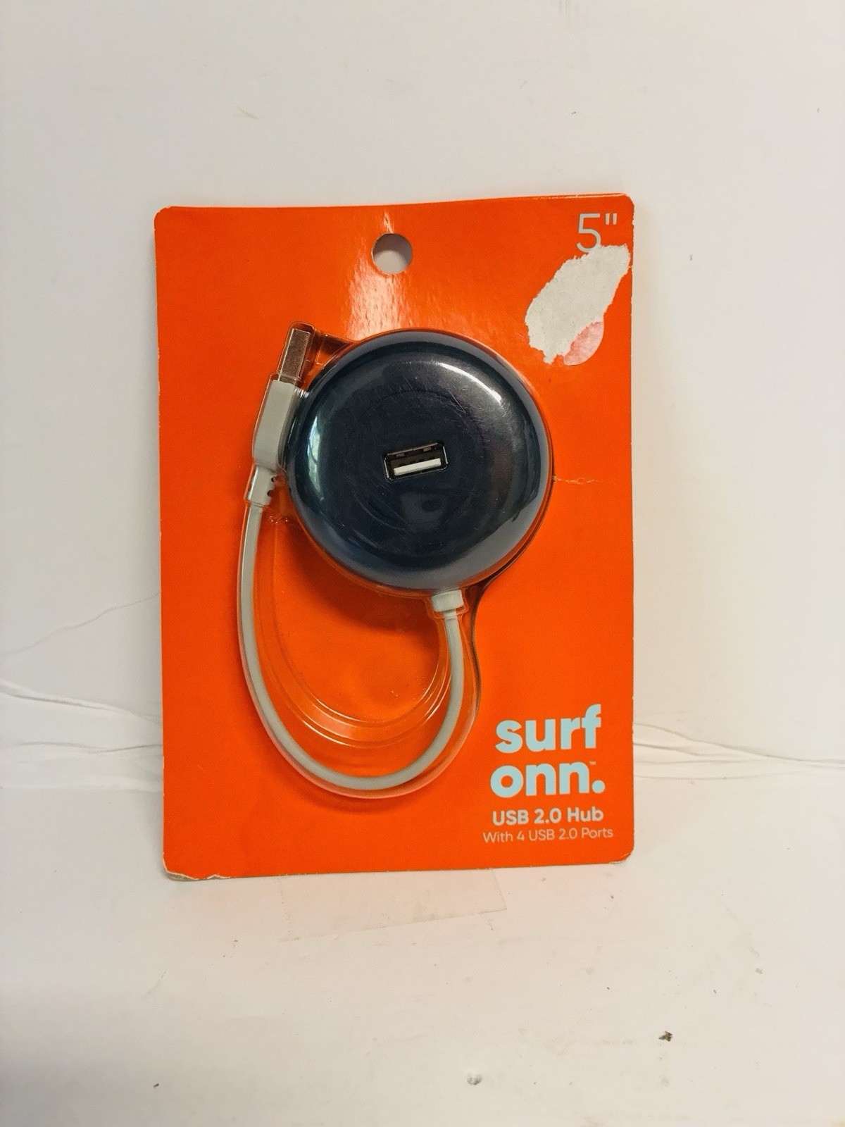 onn. Surf USB 2.0 Hub 4-Port 5” Cord Plug & Play Windows Mac New Sealed