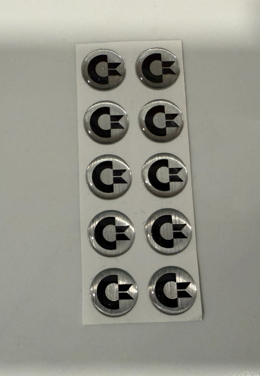 Lot of 10 Small Commodore Round Logo Labels Stickers Domed
