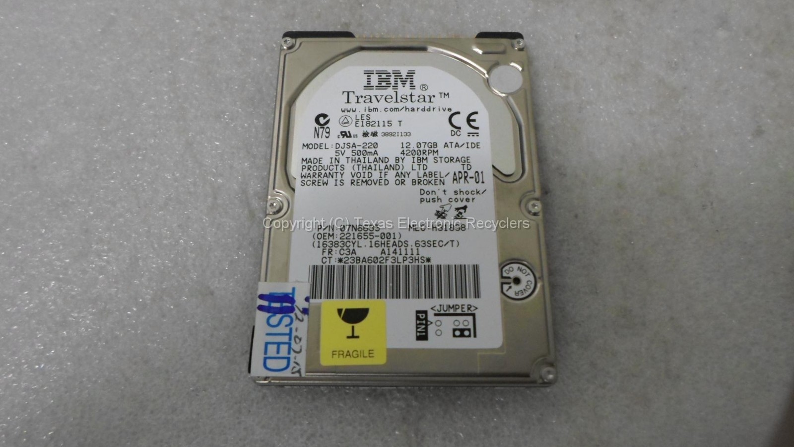 IBM DJSA-220 07N6635 221655-001 12.07 GB 4200 RPM IDE Hard Drive TESTED